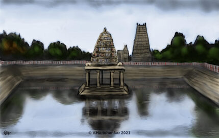 Landscape painting – Temple tank